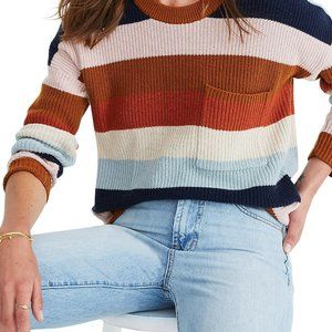 Madewell Thompson Pullover Sweater Rainbow Striped with Pocket Women's Size XXL